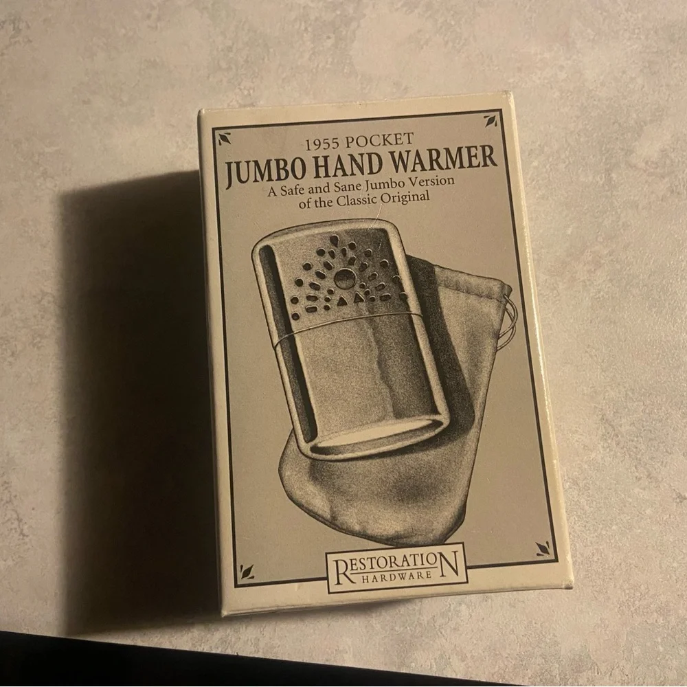 Restoration Hardware Silver and Cream 1955 Pocket Jumbo Hand Warmer Box